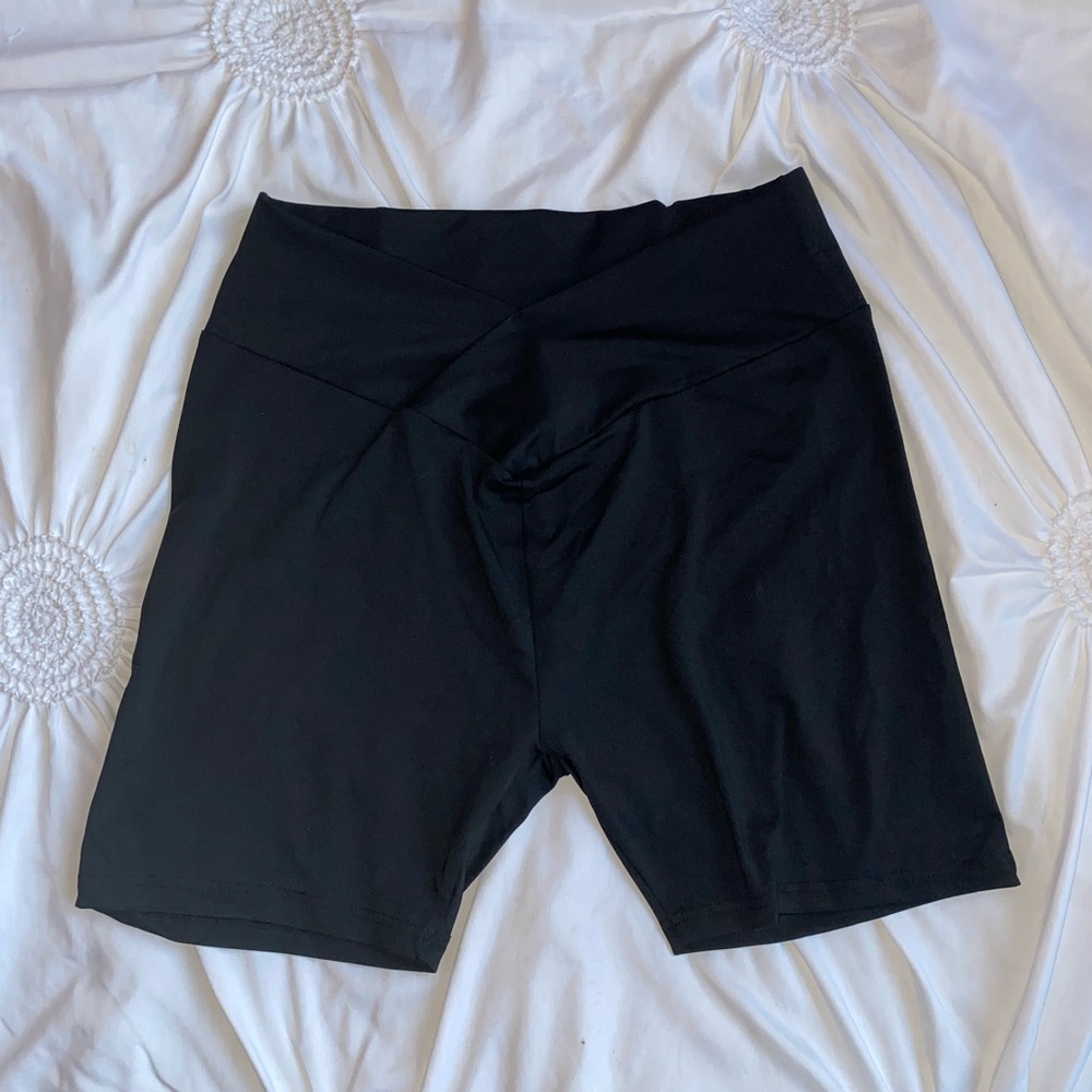Shein black crossover biker shorts